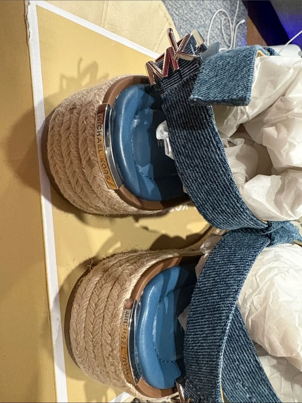 Michael Kors Denim Blue Espadrille Platform Sandals - Women's